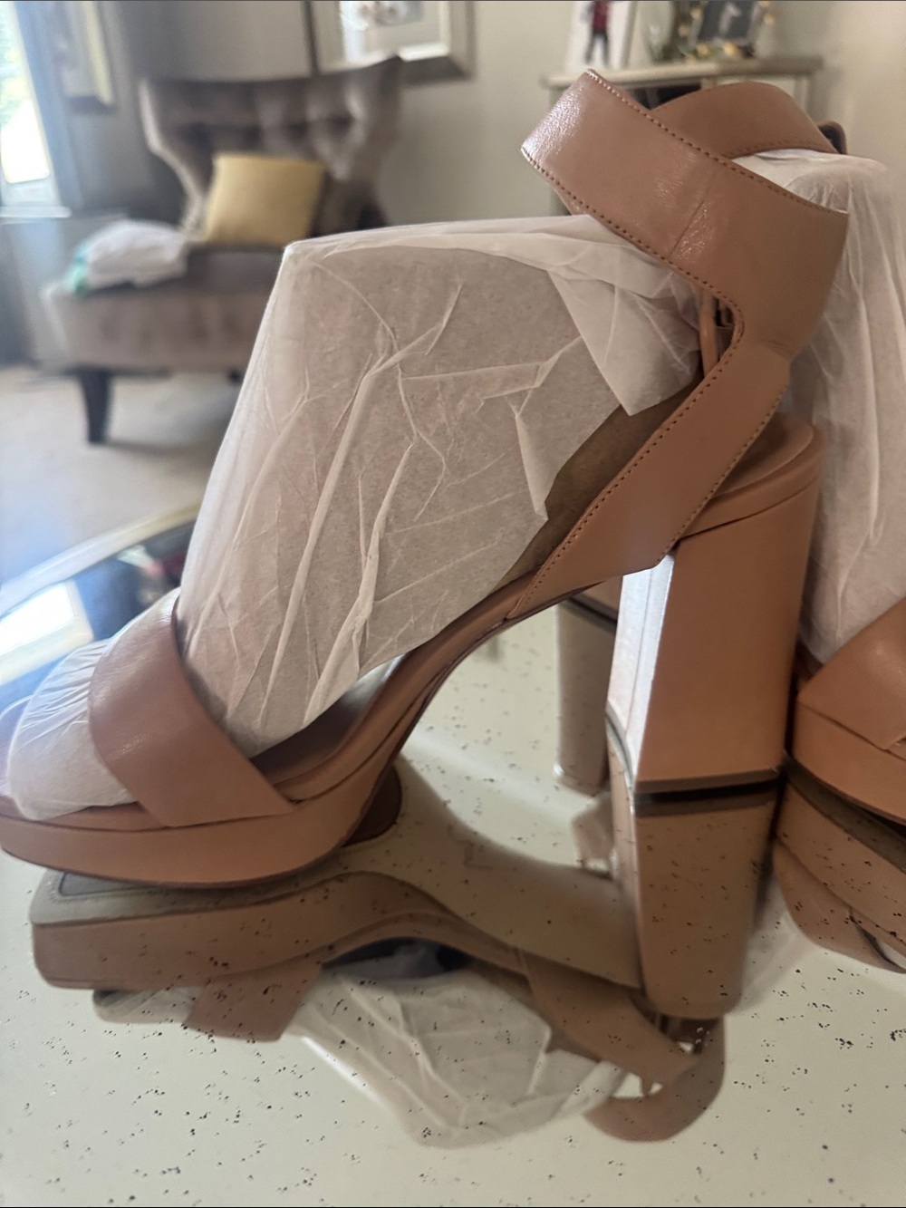 27 EDIT Tan Leather Platform Block Heel Sandals